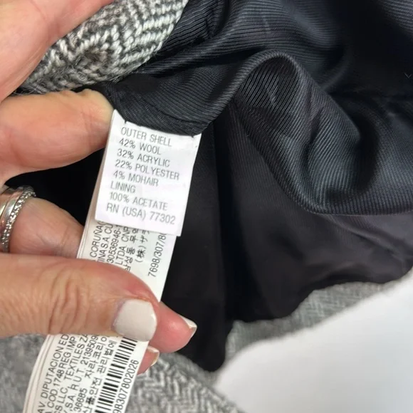 Zara Gray Tweed Wool Blend Button Military Zip Front Flared Peacoat Jacket small - Picture 8 of 8